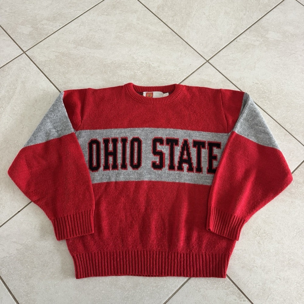 Vintage Ohio State Buckeyes Sweater Adult S Red Knit Spell Out Crewneck‎ USA 80s